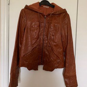 Ever Brown Leather Hooded Jacket Size S